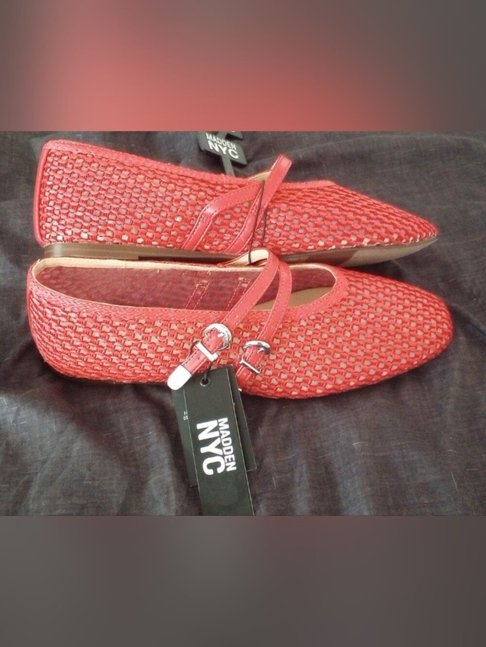 NWT Madison NYC Red Woven Mary Jane Ballet Flats, Size 9 - Picture 3 of 5